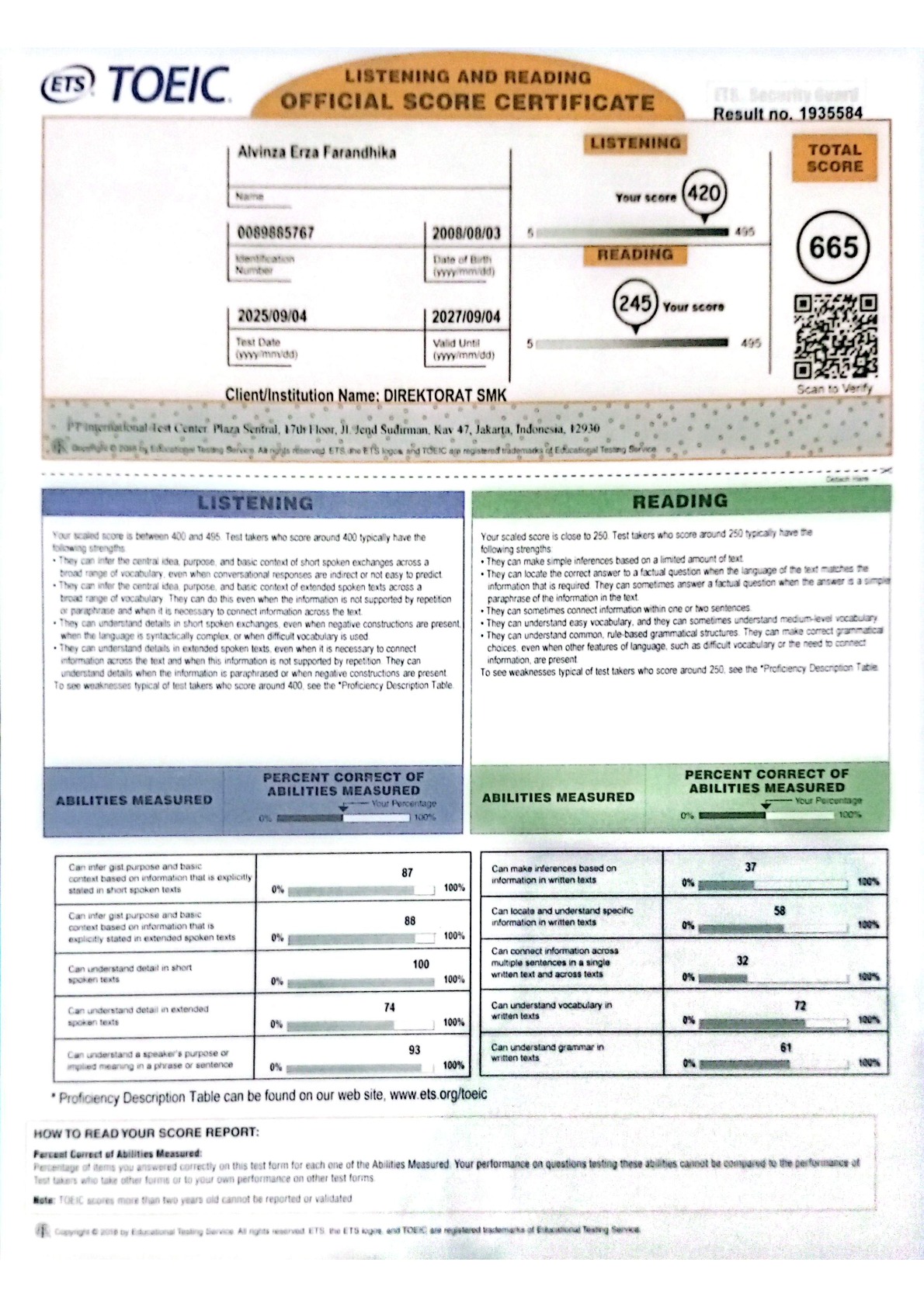 TOEIC® Listening and Reading SCORE 665